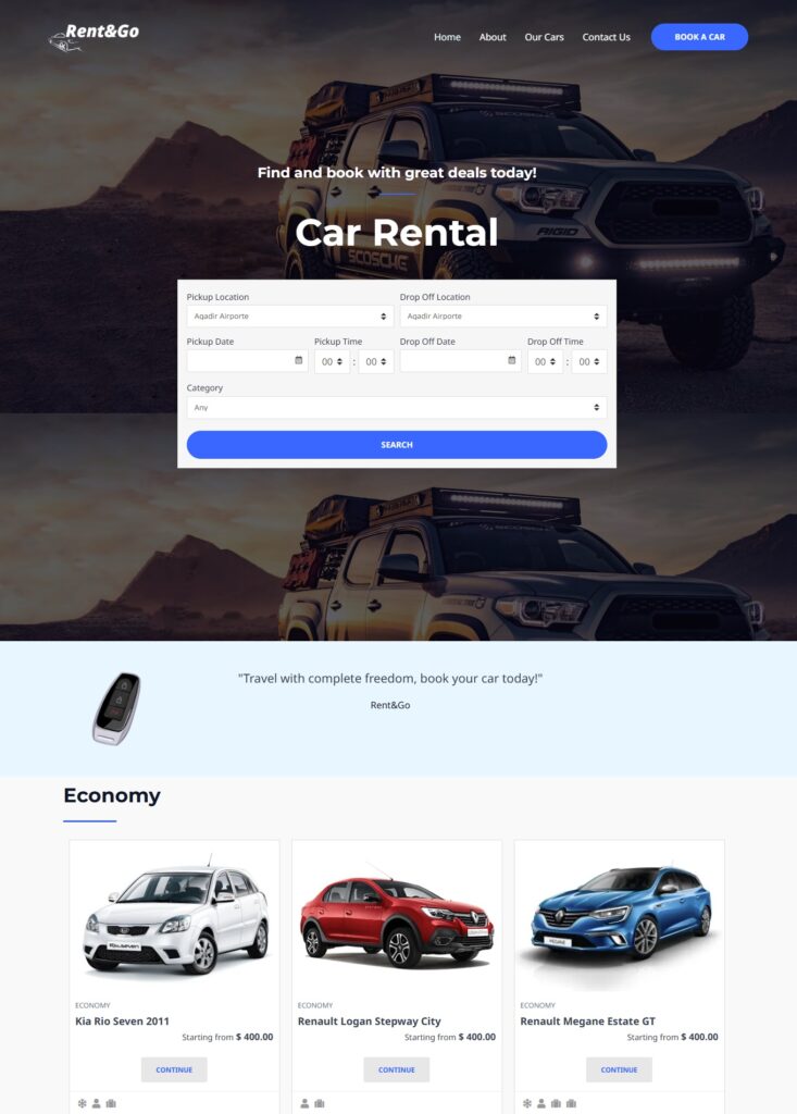 Create car rental website